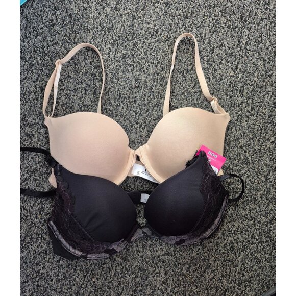 2-Pack Lightly Lined T-Shirt Bras In Black & Nude With Adjustable Straps & Lace - Picture 7 of 9
